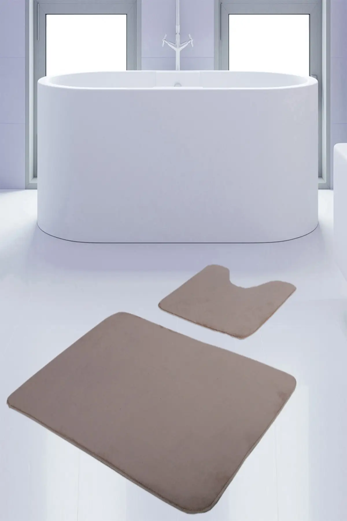 

Unicolor Plain Mink 2 Bath Mat Bath Mat Non-Slip Toilet Base Set With 2 100% Bamboo 60x90 Brown Textile