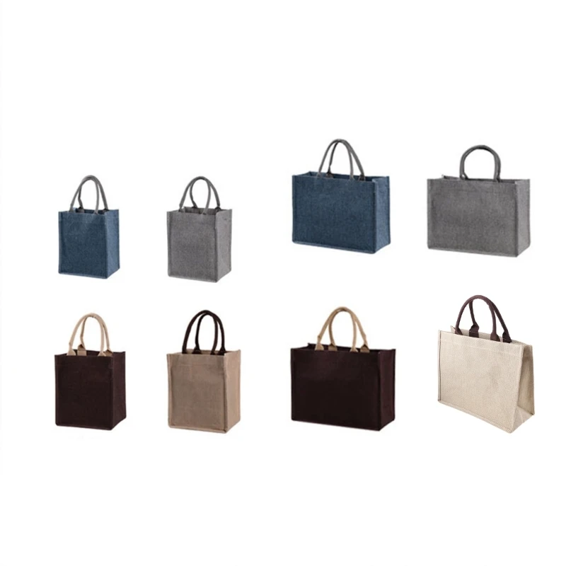 

Jute Burlap Tote Large Reusable Grocery Bags with Handles Women Shopping Bag Beach Travel Storage