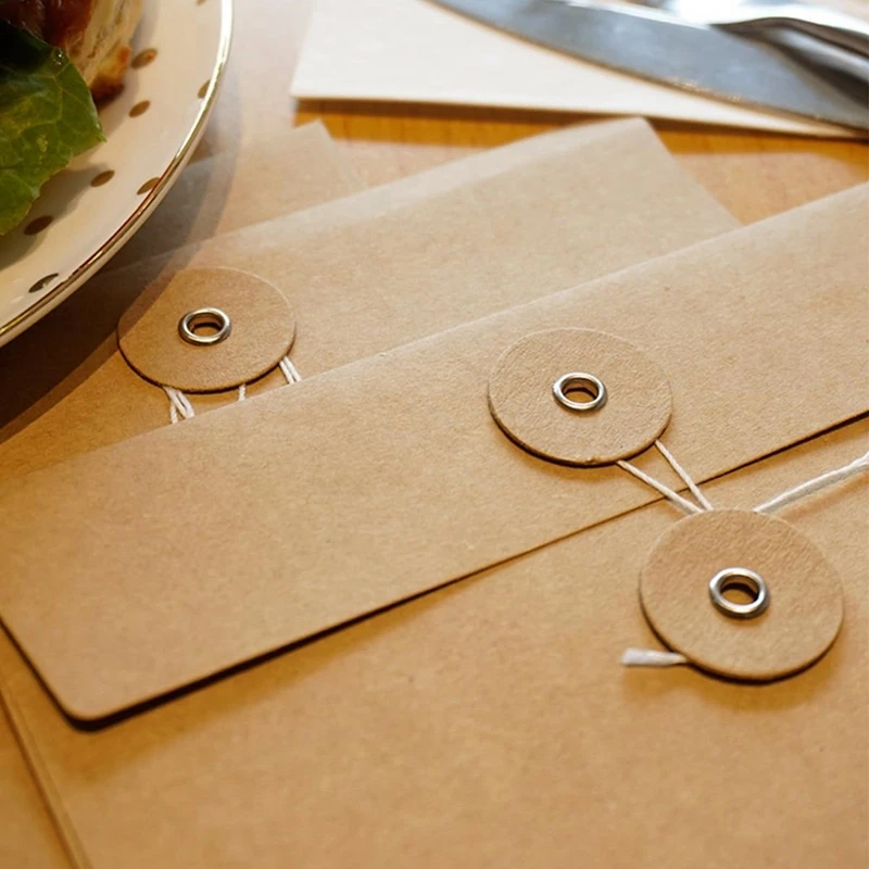 Brown Envelopes With String Tie Closure Project Pockets Document Organizer 4.53 X 6.7 Inches 40 Pcs
