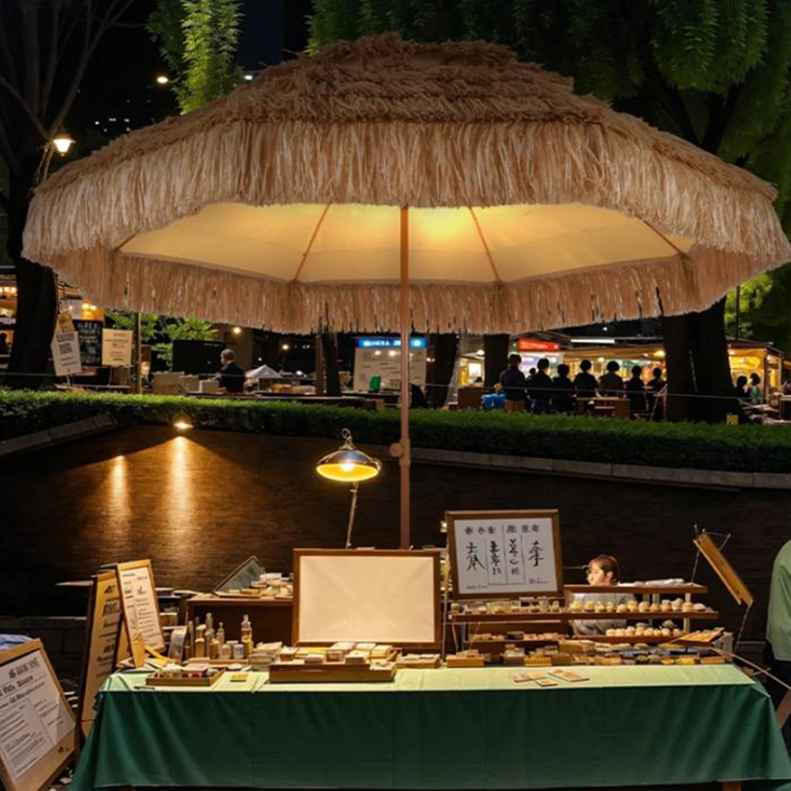 9ft Outdoor Thatched Tiki Umbrella with 8 Ribs Uv Protection Thatched Beach Umbrella for Garden Courtyard Lawn