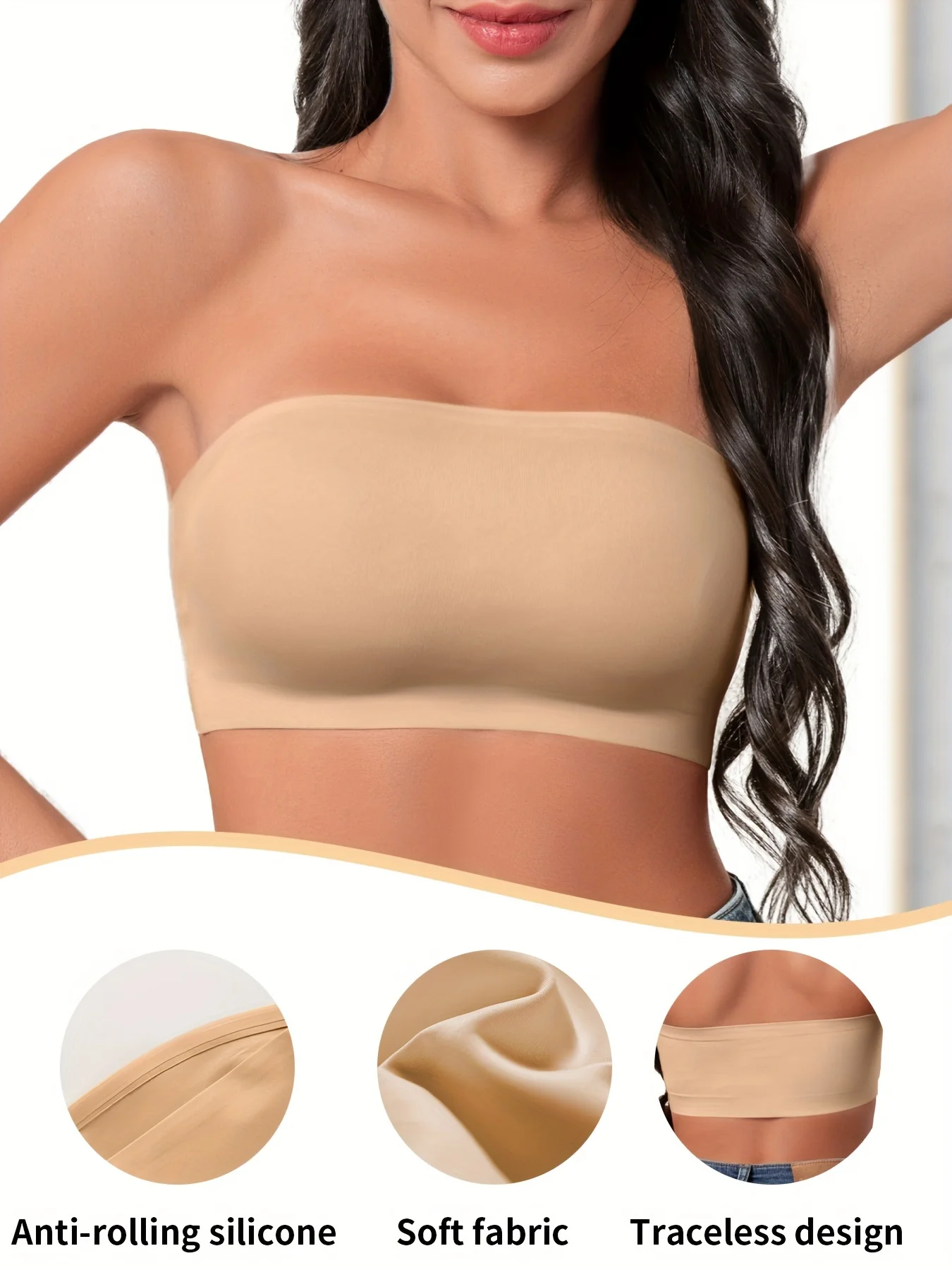 Hot Sale Seven Colors One Piece Women Seamless Strapless Bra Wireless Non-pad Bra Anti-skidding Ice Silk Traceless Strapless Bra 3