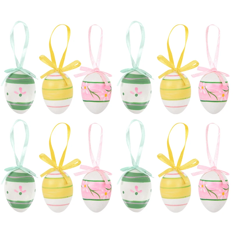 12pcs/bag Easter Eggs Happy Easter Party Plastic Egg Pendant for Home Tree Hanging Ornaments Kids Gift Basket Filler Decoration