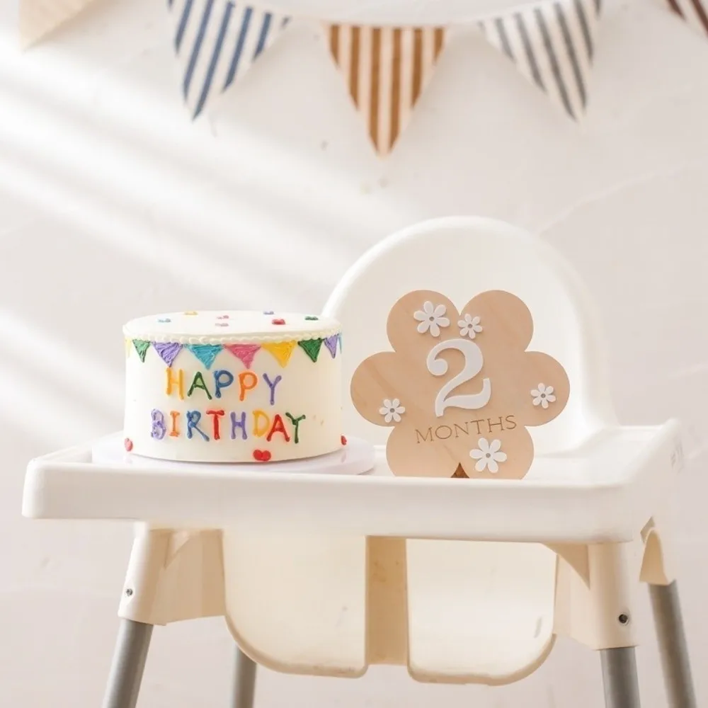 Calendar Newborn Growth Commemorative Card Wooden Handmade Baby Milestones Card 1-12 Month Photo Props