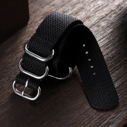 Ribbed Cotton Nylon Braided Watch Strap with Buckle - 20mm/22mm - 22mm (Black)