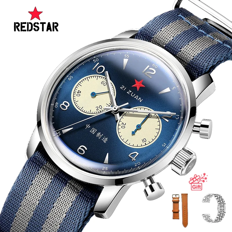 

Red Star 42mm Men Original 1963 Chronograph Watches Pilot Movement Gooseneck Mechanical Wristwatches Sapphire Hardlex Clocks