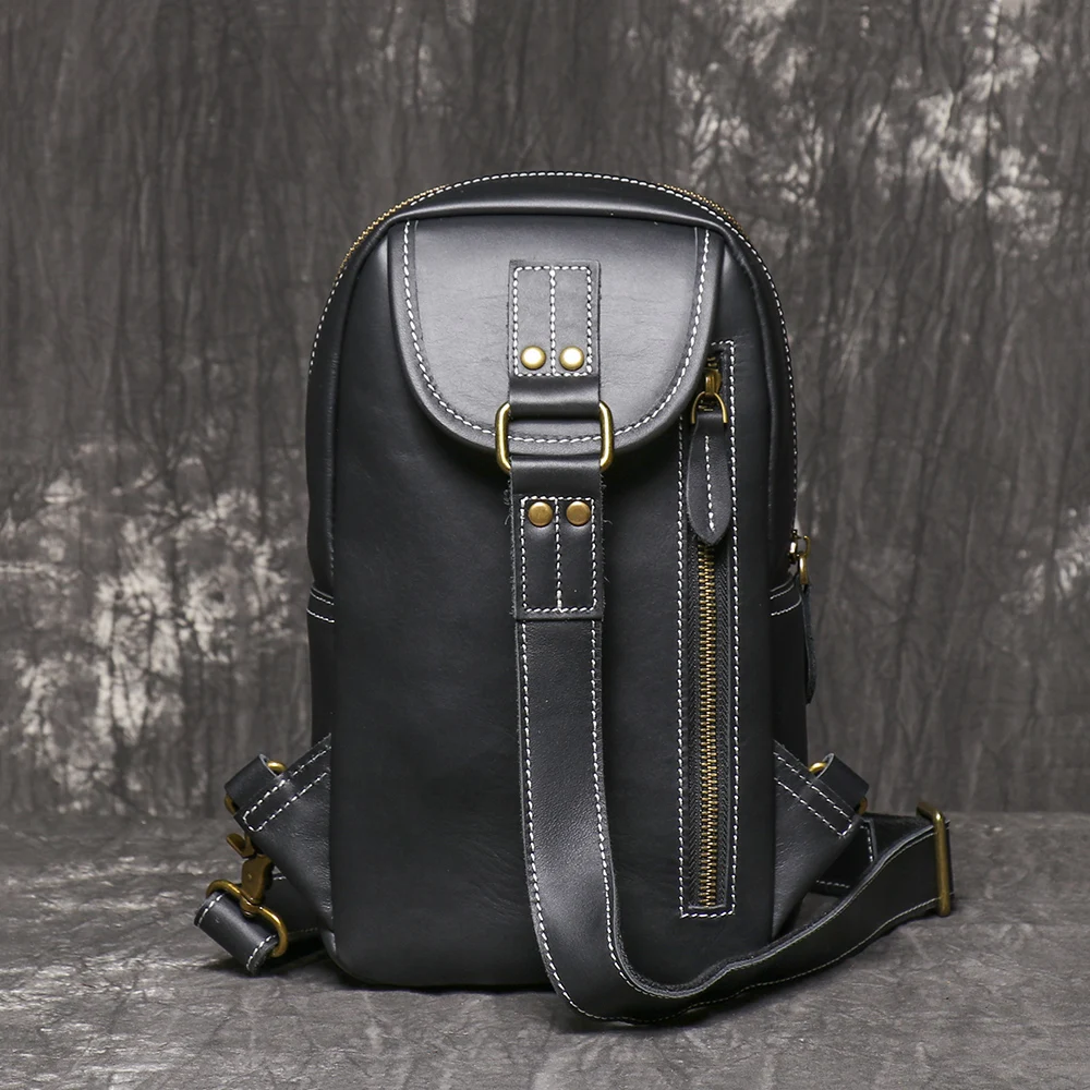 LUOKIR Vintage männer Rindsleder Brust Tasche Outdoor Sport Große Kapazität Einzelnen Schulter Umhängetasche Aus Echtem Leder männer Tasche – Detail 19