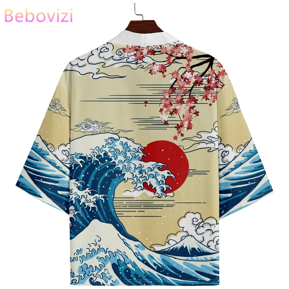 

Vintage Japanese Wave Print Kimono Streetwear Men Women Cardigan Haori Harajuku Traditional Beach Yukata Plus Size 5XL 6XL