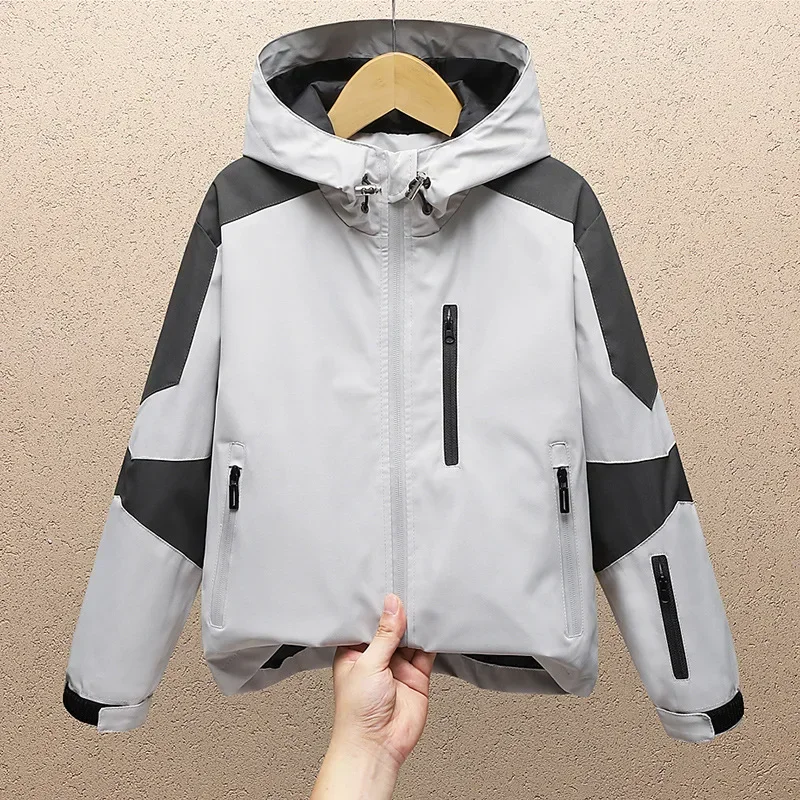 Children's Outdoor Sportswear Korean Style Jacket Hooded Breathable Black Kids Clothing For Boys Hiking Jackets Autumn Spring