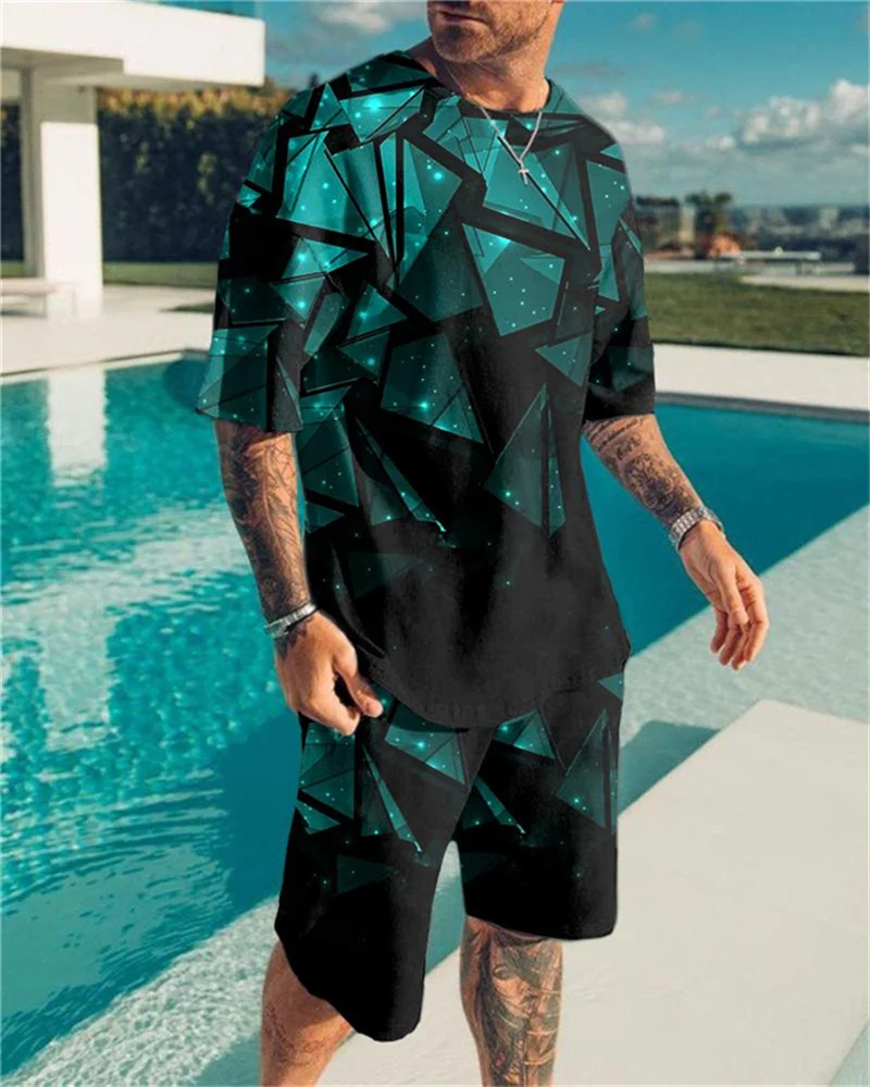Men's Summer Oversized T Shirts Fashion Streetwear Men's Clothing Short Sleeve Sets 3D Printed High Quality Sportswear