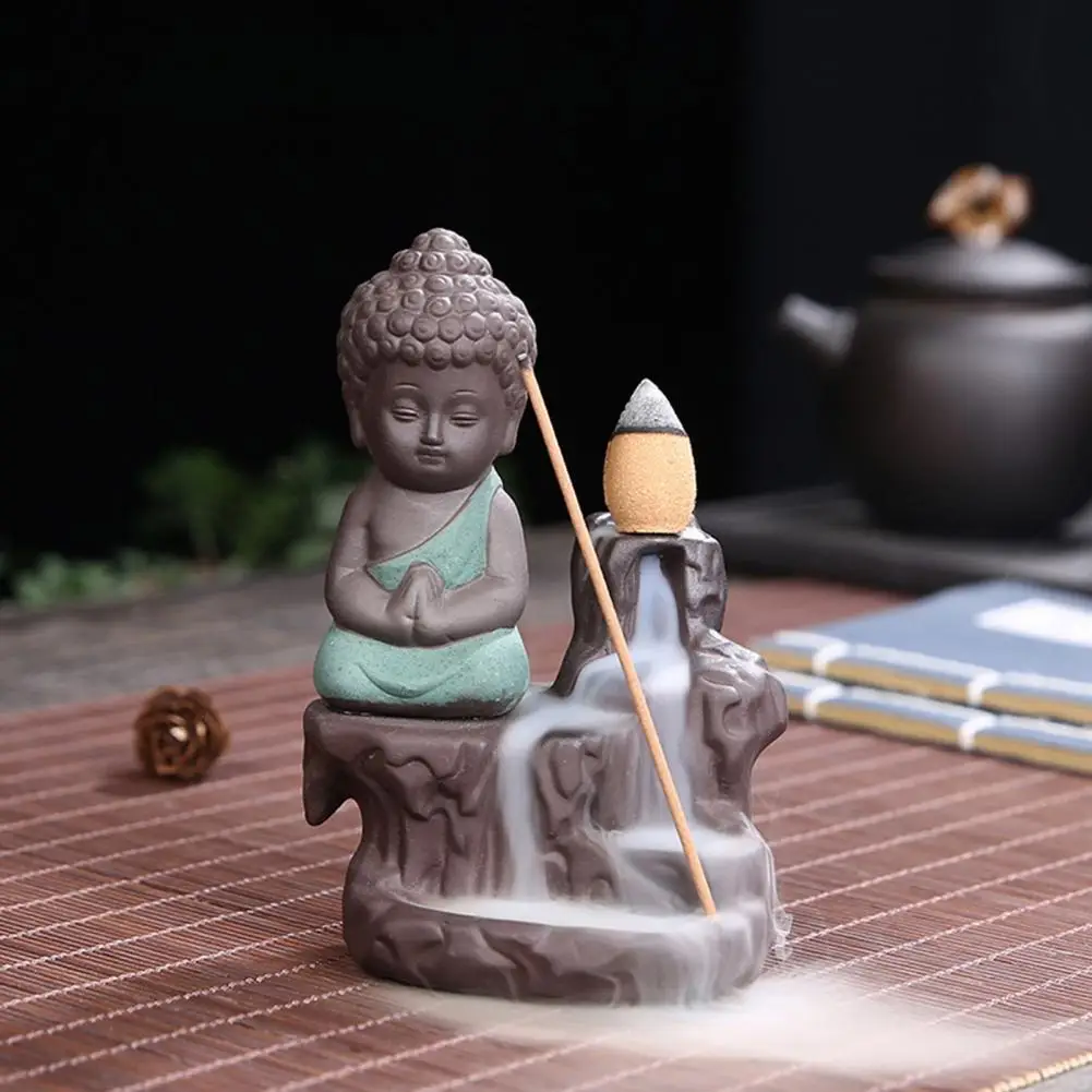 

T Little Monk Backflow incense Burner Ceramic Multifunction Hydroponics Incense Holder Stove Purple Incense Buddha Gifts