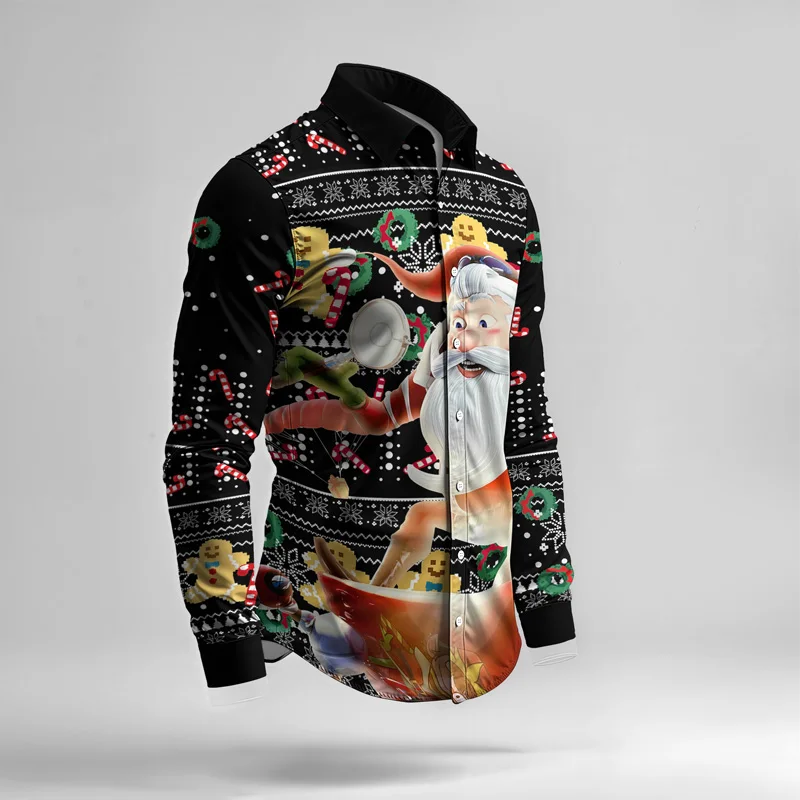 Christmas Printed Men's Shirt Set Two Piece Gingerbread Snowman_voghion.com