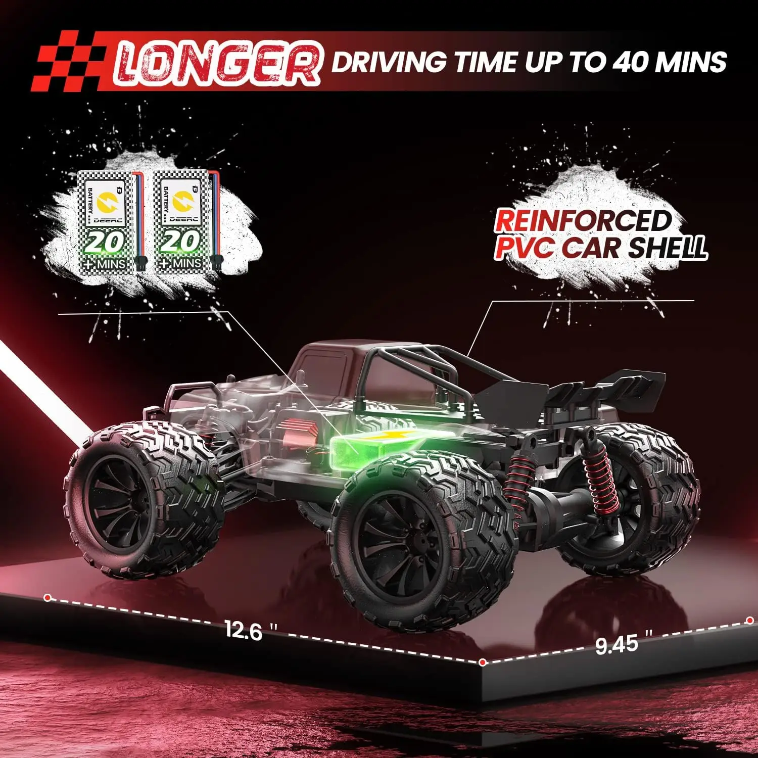 DEERC 9500E 1:16 RC Car: 4x4, 40 KPH, 2.4Ghz, 2 Batteries, Off-Road Monster Truck, Kids/Adults. 6