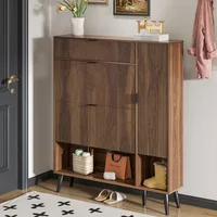 Shoe Storage Cabinet with 2 Flip Drawers Narrow Shoe Cabinet with Doors Freestanding Shoe Organizer Cabinet with Adjustable Shel 1