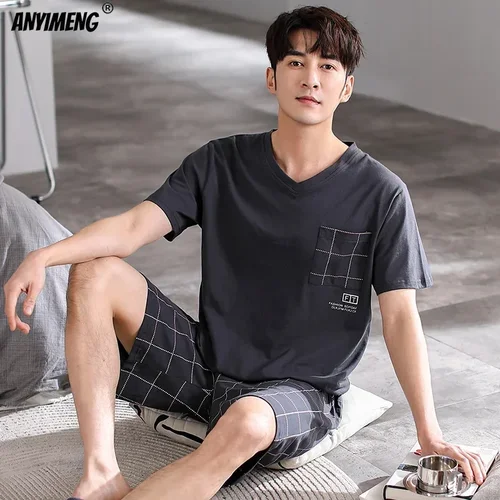 Dropshipping pyjama Mens Cotten Pajamas Sleep Wear 큰 사이즈 3xl 4xl Pijamas Para Hombre 여름 코튼 반바지 잠옷 3