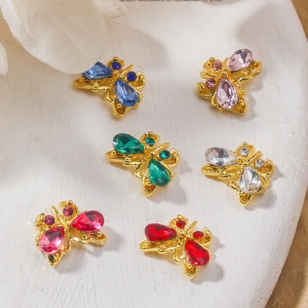

10PCS Wholesale New Metal Butterfly Nail Accessories Luxury Sweet 3D Alloy Inlaid Diamond Rhinestone Nail Art Decoration Charms