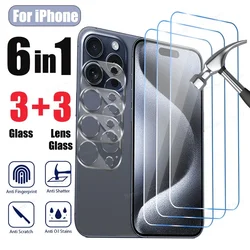 6IN1 Tempered Glass For iPhone 15 14 13 12 11 Pro Max Camera Screen Protector For iPhone 15 14 Plus 13 12 Mini SE 2020 Len glass