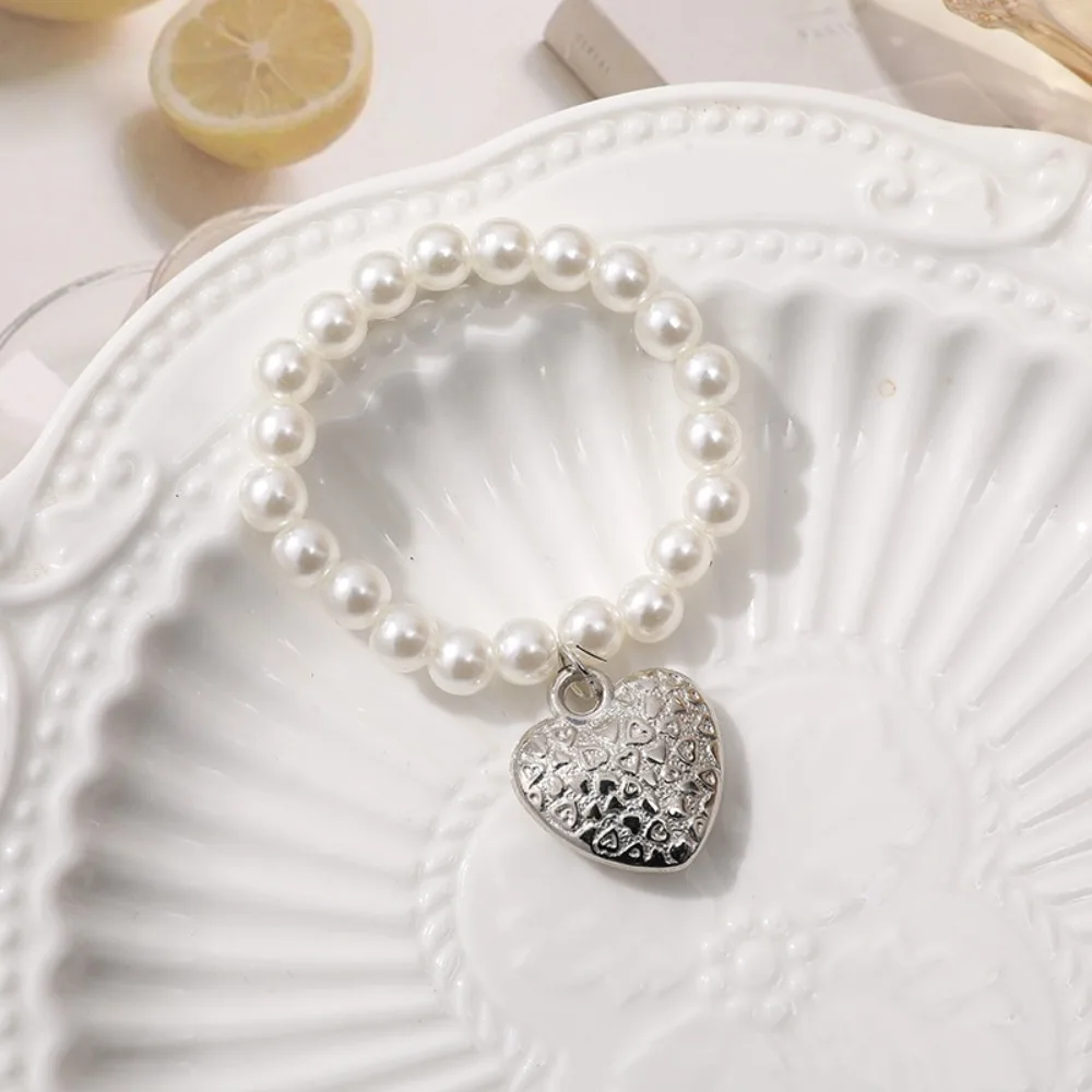 Crafts Dog Toy Heart Necklace Silver 6/8mm Dog Doll Pearl Collars Elastic Cute BJD Dolls Mini Pearl Chain Doll Decoration