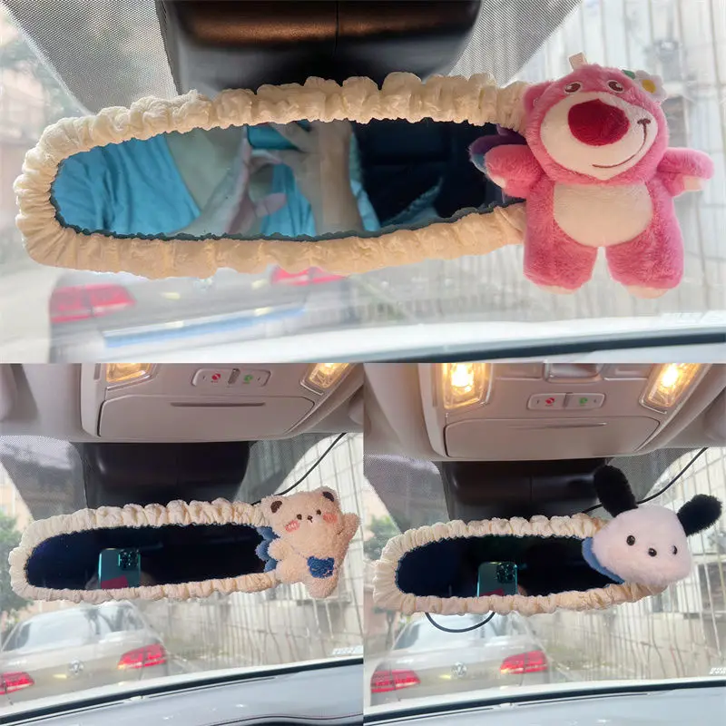 New Cute Car Rearview Mirror Set Girls Cartoon Car Decoration Universal Interior Decoration Accessories Interior Woman