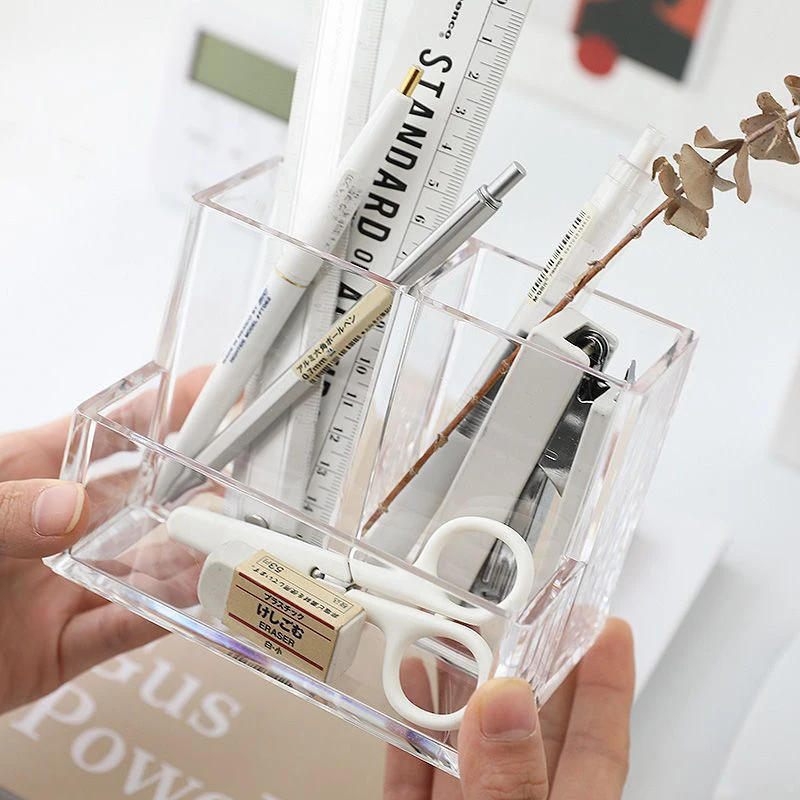 Ins Style Transparent Acrylic Square Three Grid Pen Holder Storage Rack Large Capacity Desk Pencil Rack School Office Stationery ins style transparent acrylic square three grid pen holder storage rack large capacity desk pencil rack school office stationery