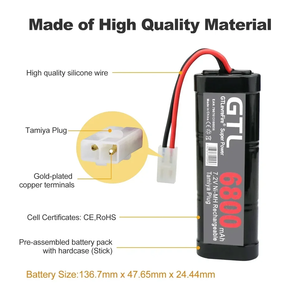 batteria efaso 9,6 V 1000 mAh Ni-Mh con spina Tamiya adatta per carri