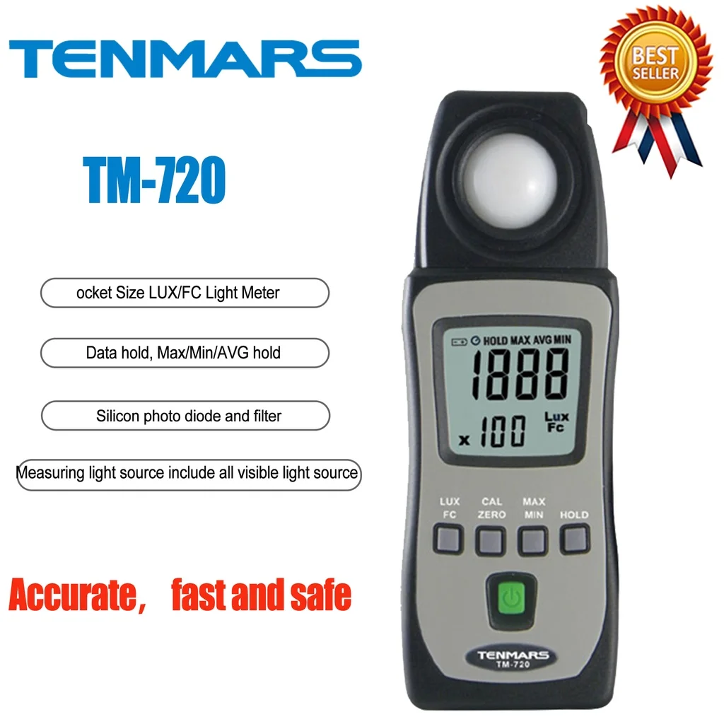 TENMARS TM-720 Pocket Size LUX/FC Light Meter,Measuring the Intensities of Illumination dDisplays in Unit of Lux or Foot-Candle.