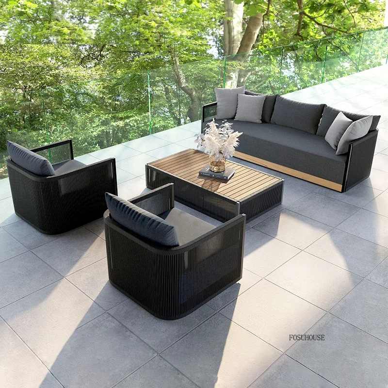 Nordic Outdoor Sofas Leisure Rope Garden Chair Outdoor Courtyard Terrace Single Double Sofa Waterproof Sunscreen Set