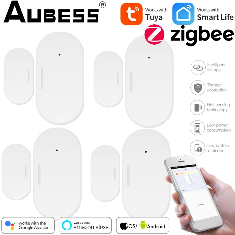 Aubess Tuya ZigBee Gate Sensor Smart Window Door Sensor Detector For Smart Home Security Alarm System Work With ZigBee Gateway alarm keyboard Alarms & Sensors