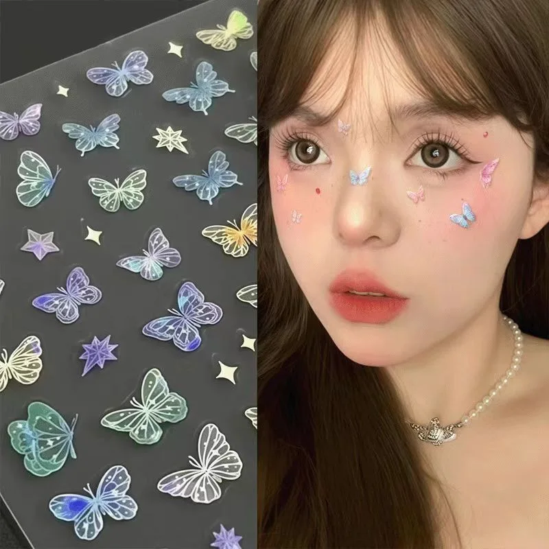 5세트 패션 나비 날개 스트리머 레이저 스티커 고급 엠보싱 네일 아트 스티커 화려한 나비 요정 스티커