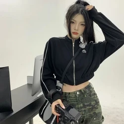 MEXZT Streetwear Women Vintage Cropped Zip Up Sweatshirt Fashion Casual Loose Long Sleeve Outwear Korean Lady Spring  Clothes