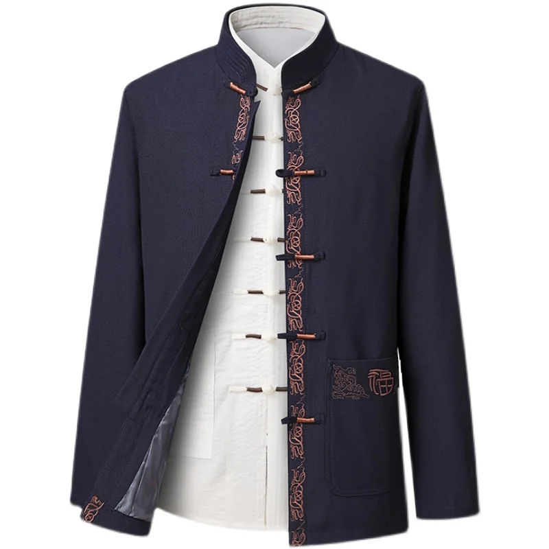 Spring Autunm Men Embroidery Tai Chi Clothing Male Tang Suit Chinese Traditional Cotton Linen Kung Fu Wushu men chinese style shirt