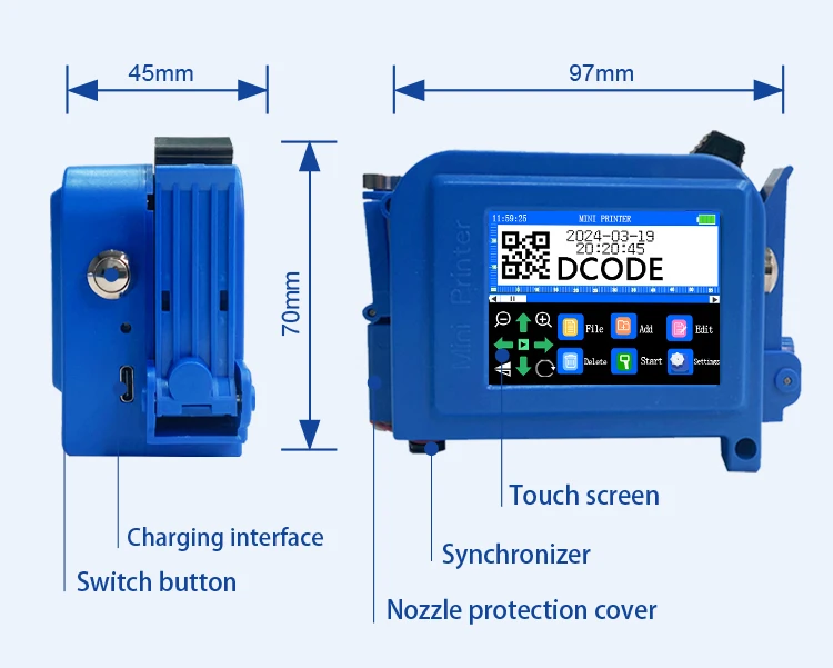 DC11 12.7mm/0.5inch Portable Mini Printer Handheld Inkjet Printer Non-encrypted