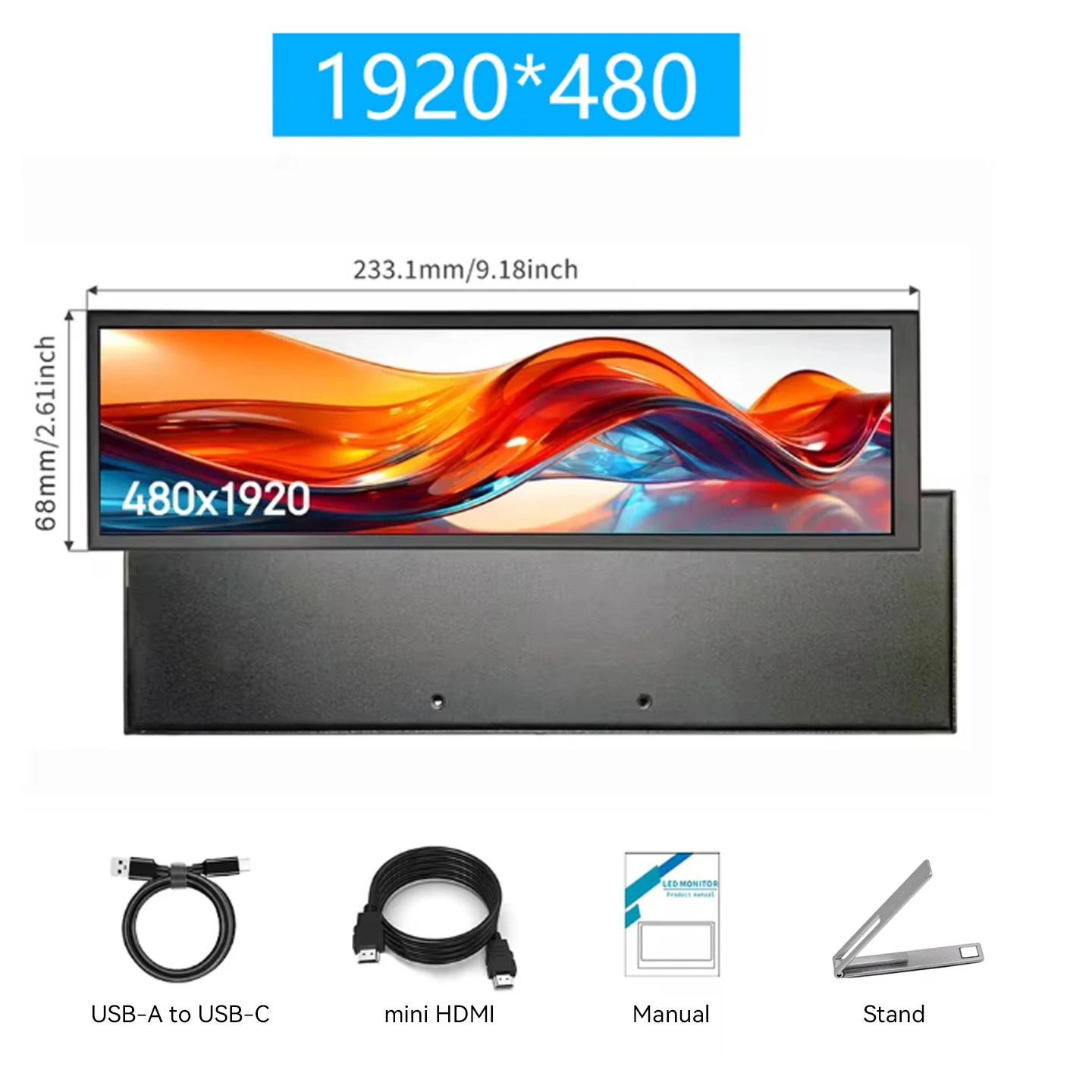 Aida64,1920x480, 4:1, 8.8インチ用のミニLCDタッチスクリーンを備えた