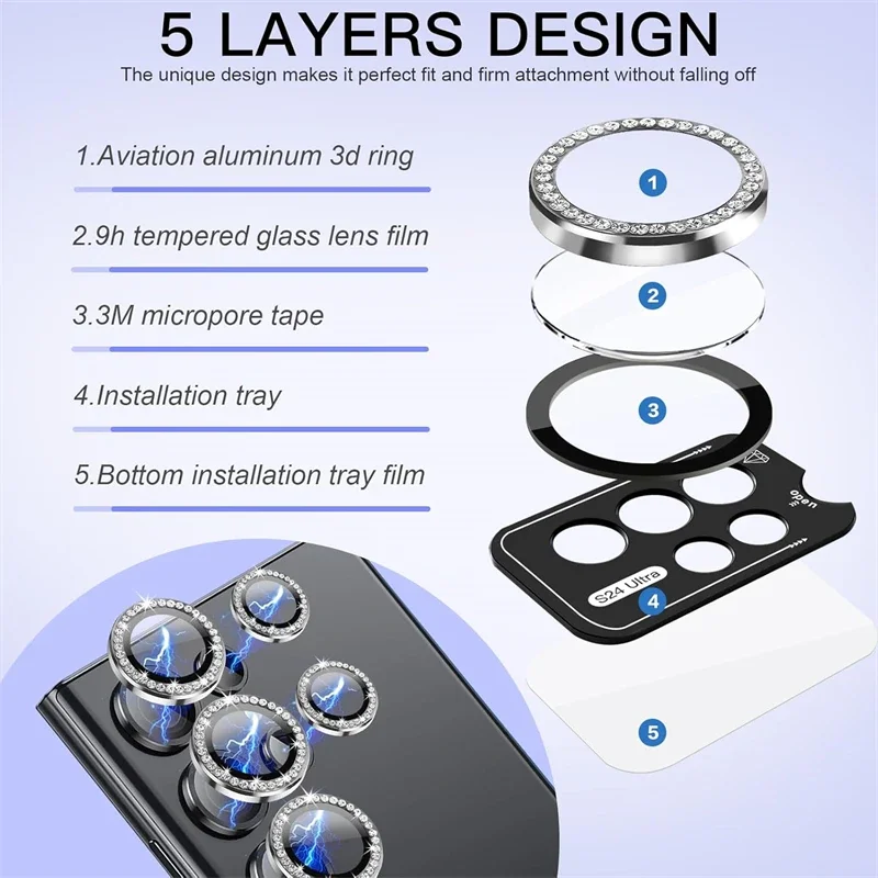 Enhanced Bling Diamond Metal Glass Camera Lens Protector - Easy Installation, Full Coverage