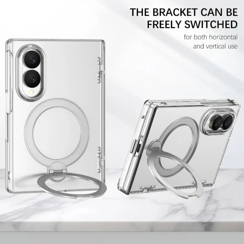 360° Rotating Magnetic Ring Holder Case with Front Tempered Film Cover
