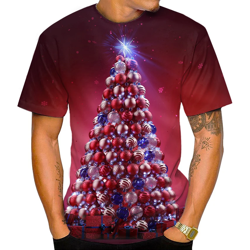 

Новинка 2023, модная футболка с 3d принтом рождественской елки для мужчин и женщин, Повседневная футболка унисекс с круглым вырезом и коротким рукавом