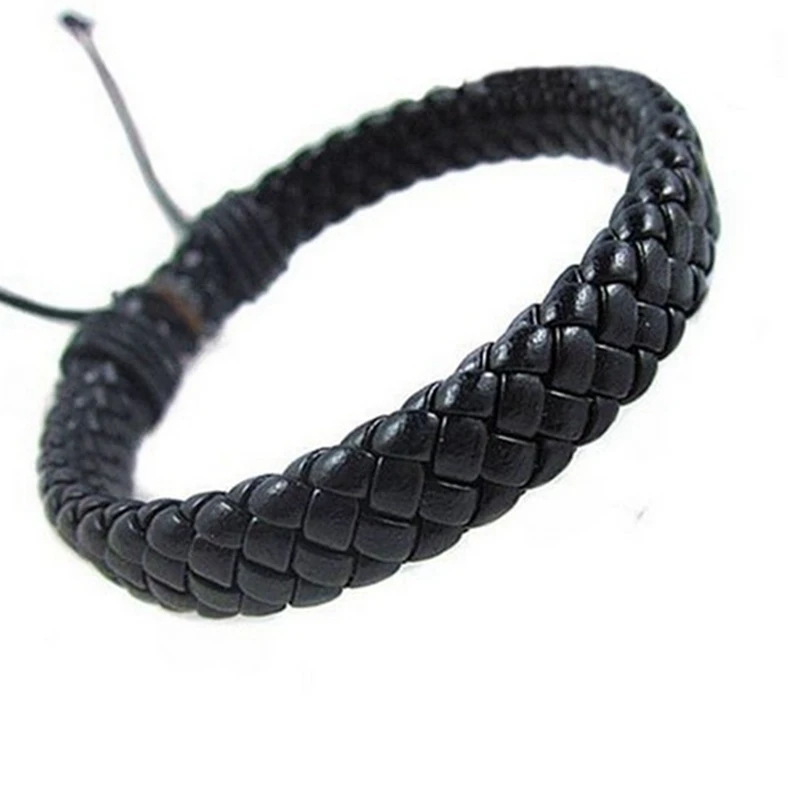 Bracelet Jewelry 1Pcs Punk Black/Brown/White/Yellow Braided Leather Bracelet Bangle Male Accessories Homme Jewelry Black Color Leather Bracelets