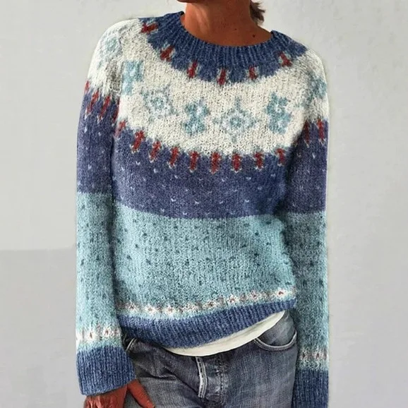 Women Knitted Sweaters Autumn Winter Patchwork Knitwear