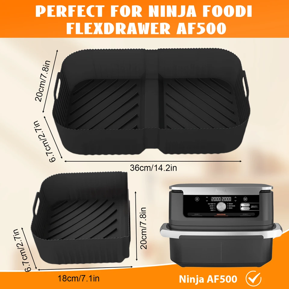 Siliconen voeringen voor Ninja AF500UK, grote liners voor Foodi Flex Lade Air Fryer 10,4L, ninja Accessoires