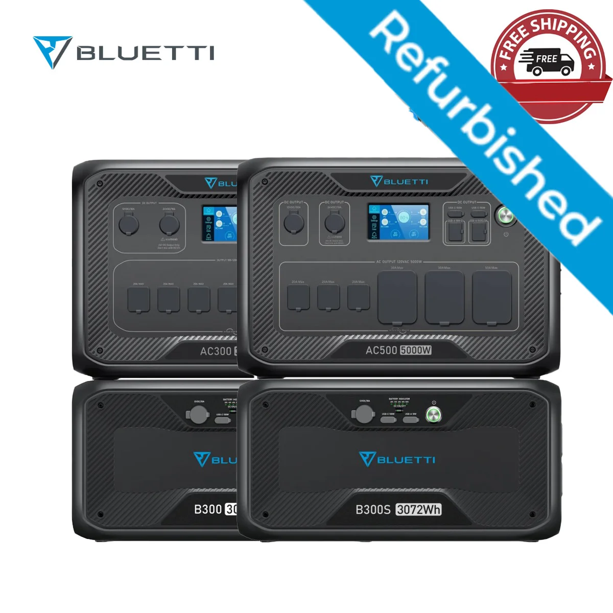 Bluetti Ricondizionato Ac300 + B300 Ac500 + B300S 5000W 3000W 3072Wh Stazione Di Energia Solare Per La Casa Di Backup Kit Completo Di Emergenza