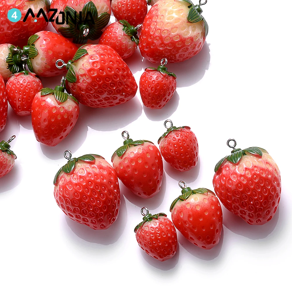 5 Stück Erdbeerharz Anhänger Charms Obst Mode Anhänger DIY Ohrringe Schmuck Zubehör