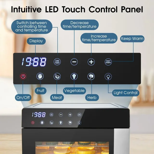 8-Tray Stainless Steel,600W with 4 Presets & Digital Timer for Jerky, Fruit, Herbs - Dishwasher Safe, BPA Free Food Dehydrator