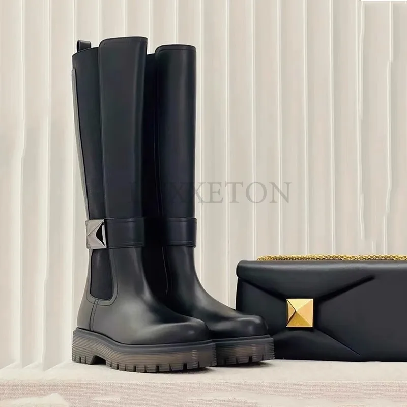 

Женские мотоциклетные ботинки из натуральной кожи, толстая подошва, круглый носок, Нескользящие, с металлической пряжкой, в стиле панк