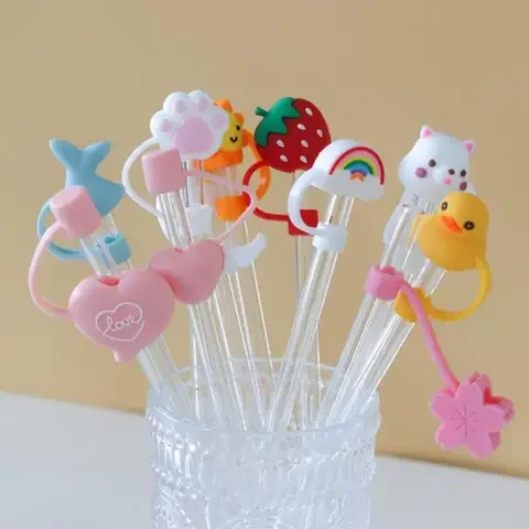 

Silicone Straw Plug Reusable Airtight Drinking Dust Cap Cup Accessories Cartoon Plugs Tips Cover Suit For 6-8mm Straws Cup Tool