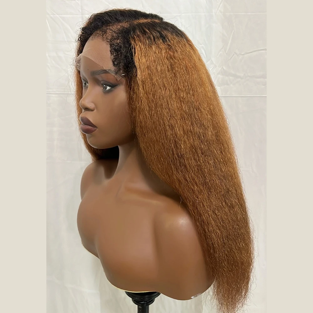 Kinky Straight Wig 360 Full Lace Wig With Kinky Edges Ombre Brown 13x4 Lace Front Brazilian Human Hair Wigs 13x6 Frontal