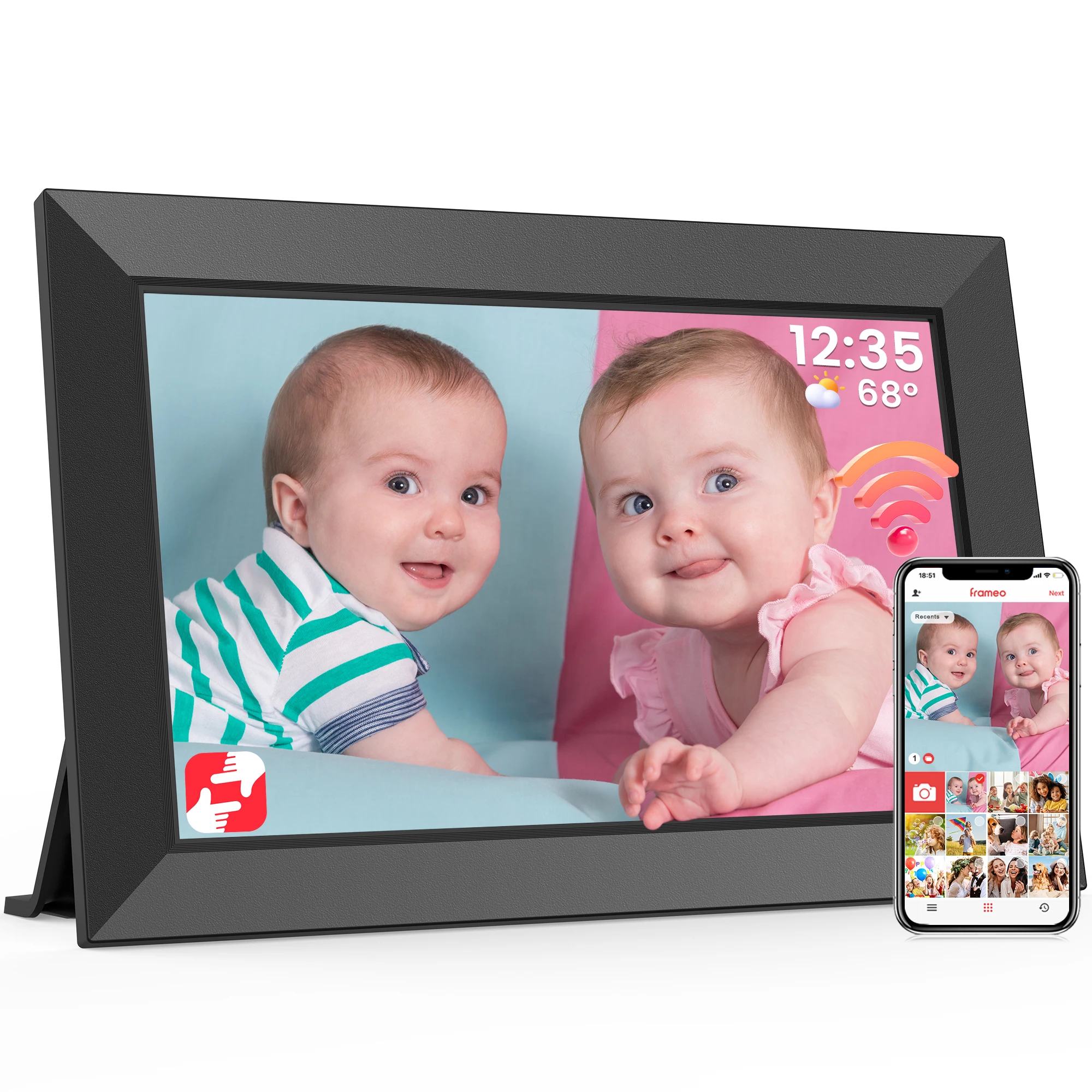 Frameo 10,1-calowa cyfrowa ramka na zdjęcia WiFi Inteligentna pamięć 32 GB Ekran dotykowy HD IPS 1280x800 Automatyczne obracanie Natychmiastowe udostępnianie chwili