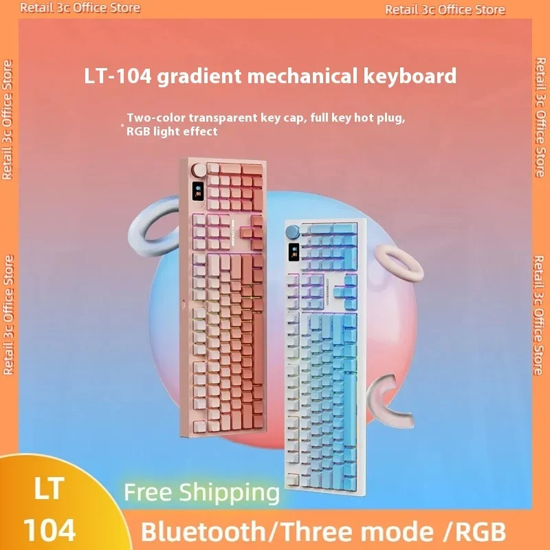 

Langtu Lt104 Side Engraved Gradient Custom Mechanical Keyboard Wireless 2.4g Bluetooth 3 Mode Rgb Keyboard Gaming Accessories