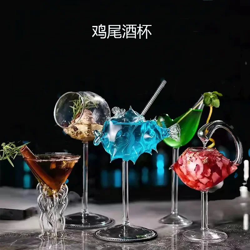 Creative Puffer Fish, Gill Fish, Octopus Net, Red Cup, High Borosilicate Glass, Tall Glass, Personalized Cocktail Glass