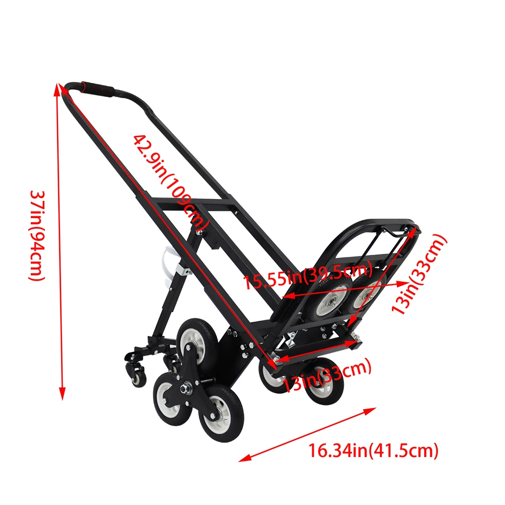Foldable Portable Stair Climbing Hand Truck Luggage Cart Handcart Luggage Cart with 6 Wheels and 2 Backup Wheels-with 2 Casters