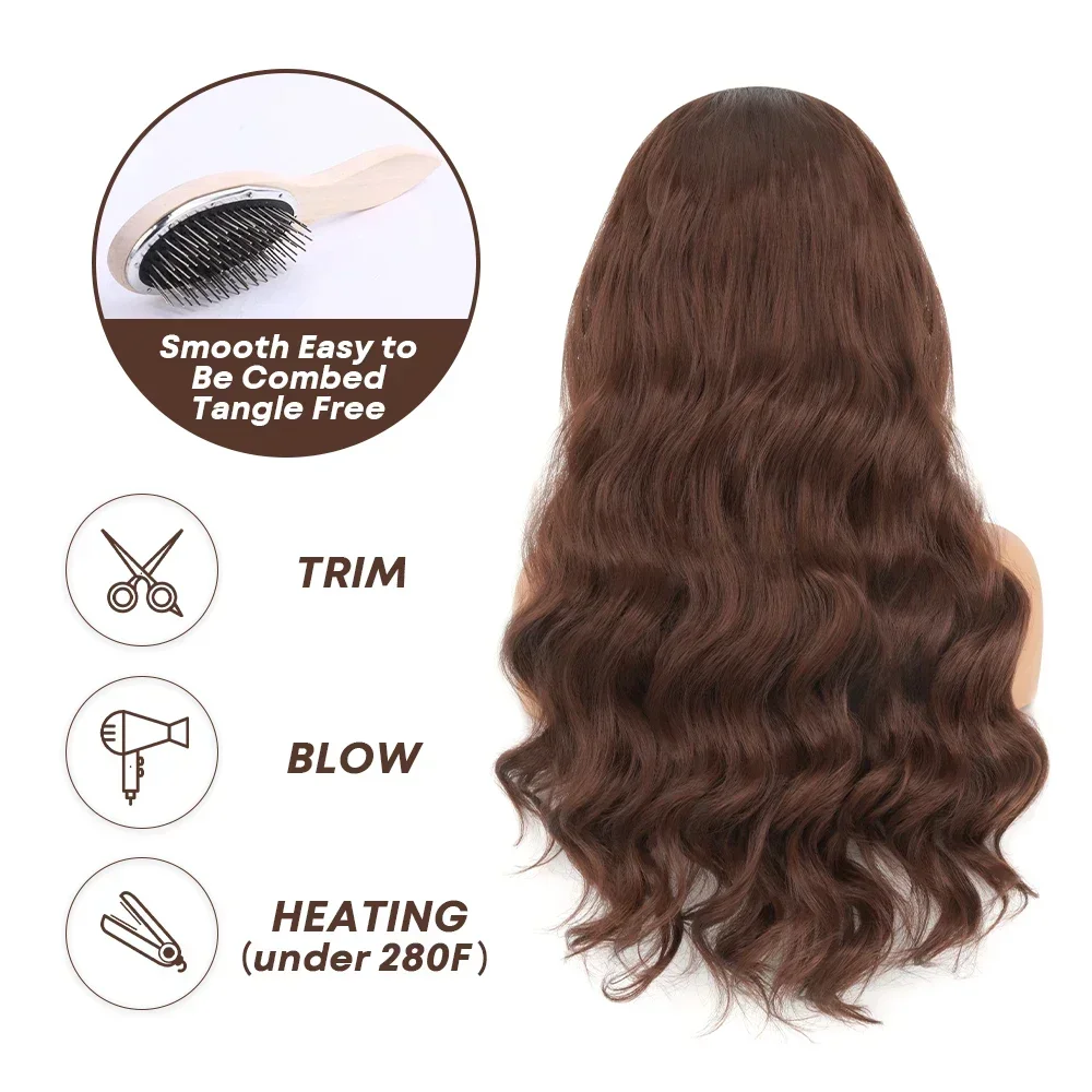 Body Wave Chocolate Brown 13X4 Lace Front Wigs 180% Density Colored Synthetic Dark Brown Lace Front Wig For Black Women for lace front wig,lace wigs,synthetic wigs,womens synthetic wigs