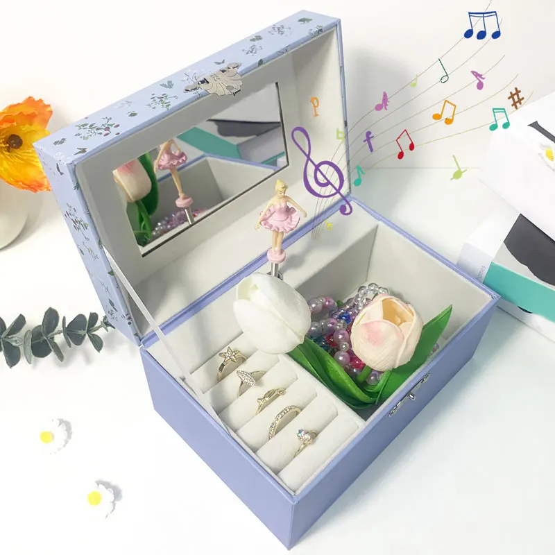 Lavender Music Box Jewelry Storage Box Desk Organizer Hot Stamping Girls Birthday Gift Ring/Necklace/Bracelet/Earring Storage 4